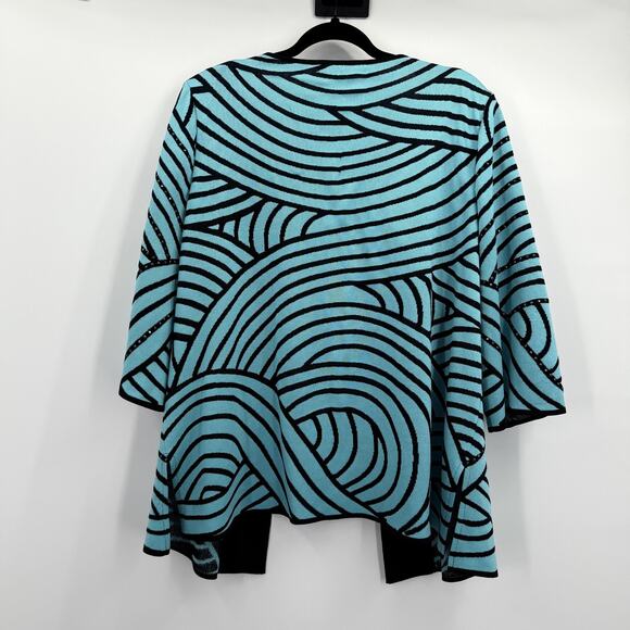 Ming Wang Sweater Womens 1X Blue Black Open Front Cardigan Knit Swirl Studded - Picture 4 of 10